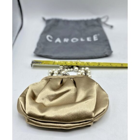 Carolee Mini Handbag Gold Satin Beaded Handle Evening Clutch Kiss Lock Purse - Picture 7 of 16